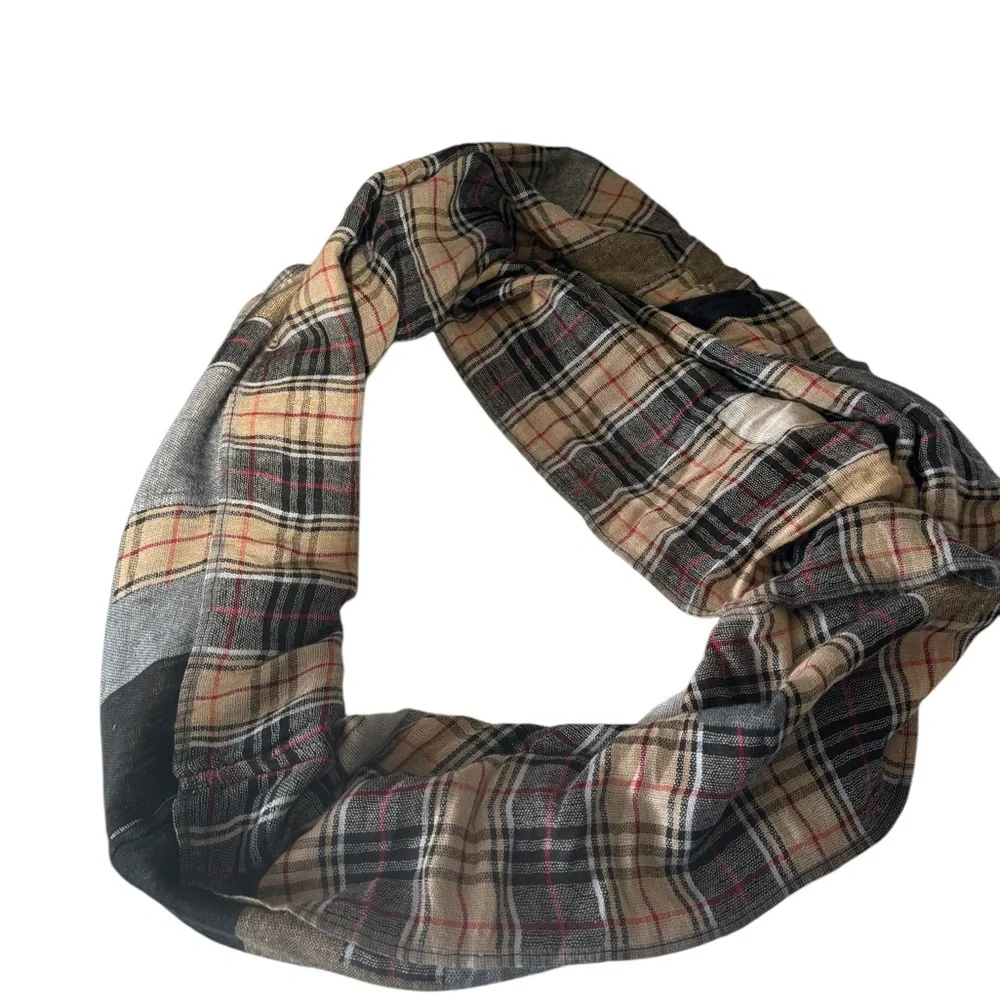 Simonetta Plaid Infinity Cotton Scarf One Size